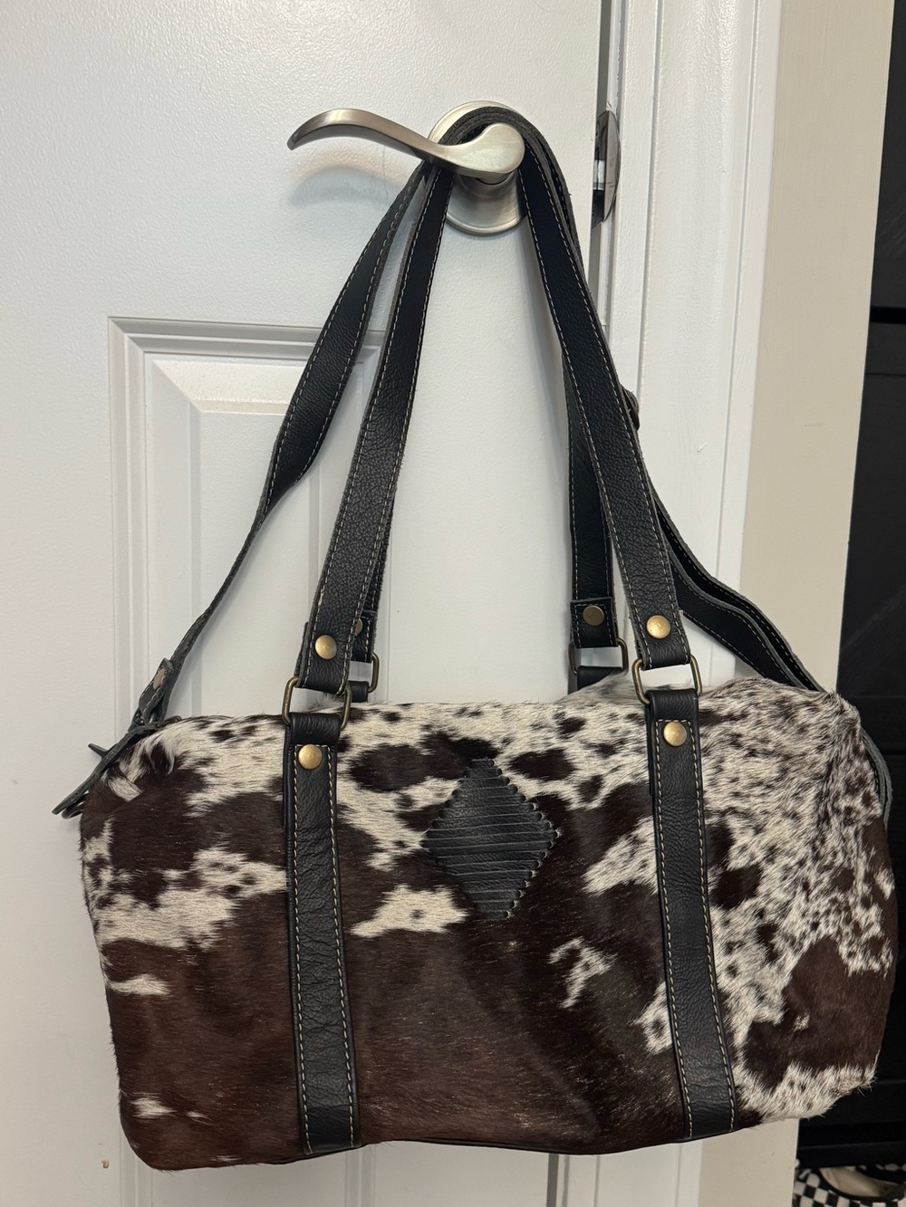 Myra Bag Black and White Cowhide Shoulder Bag